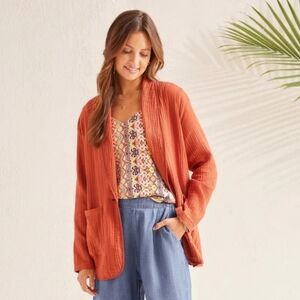 TRIBAL WOMEN'S COTTON GAUZE SHAWL COLLAR BLAZER -